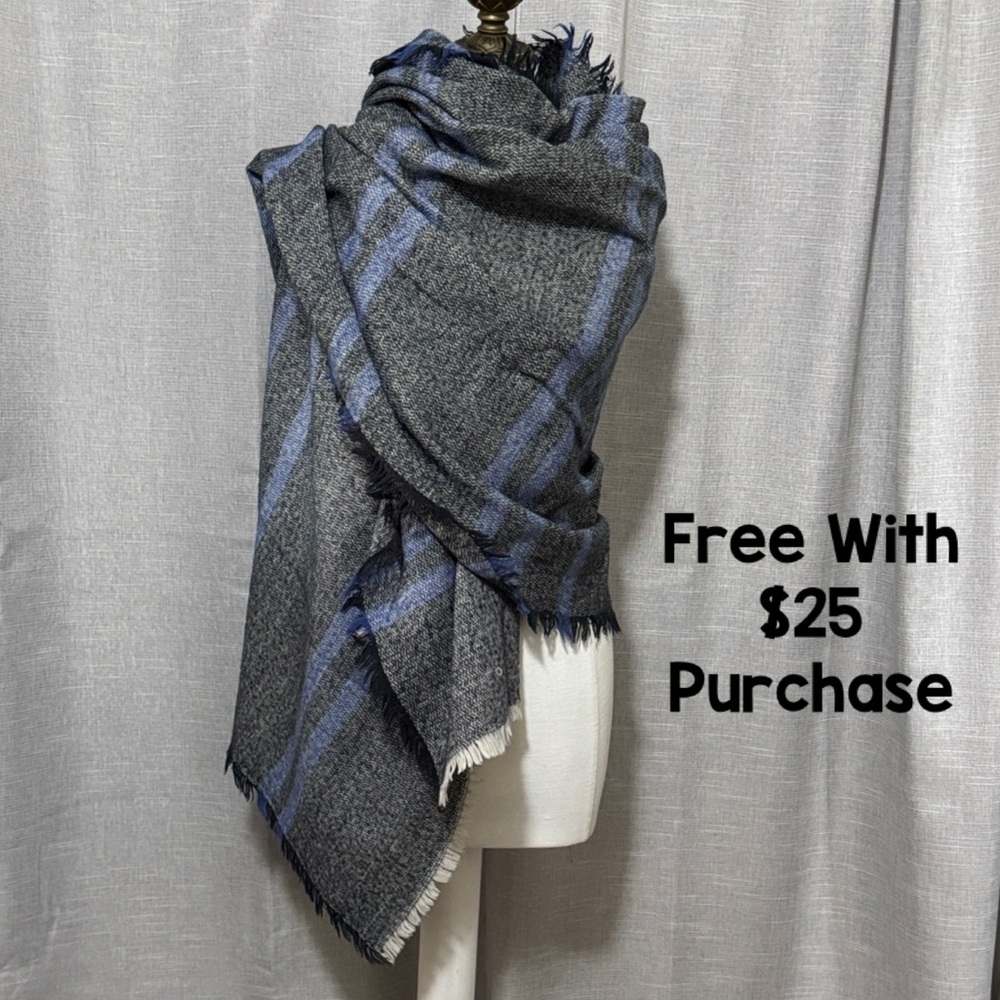 FREE WITH $25 PURCHASE-Navy/White Stripes-Fringe-Soft-No Tags